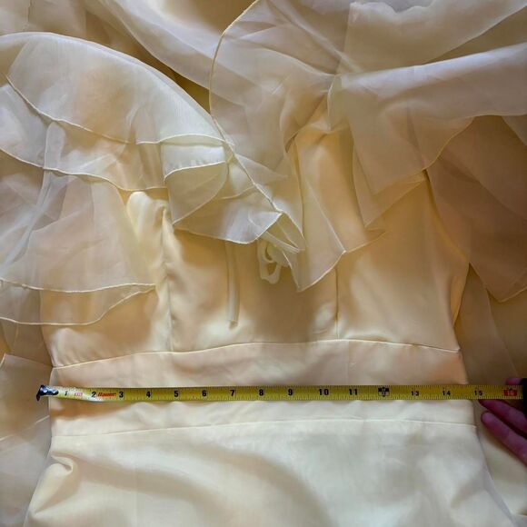 Vintage 1970s JCPenny Yellow Prom Ruffles Bridesmaid Formal Prairie Dress - Picture 7 of 8